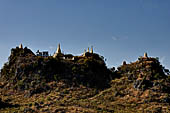 Inle Lake Myanmar. Indein, a cluster of ancient stupas  ruined and overgrown with bushes, just behind the village.